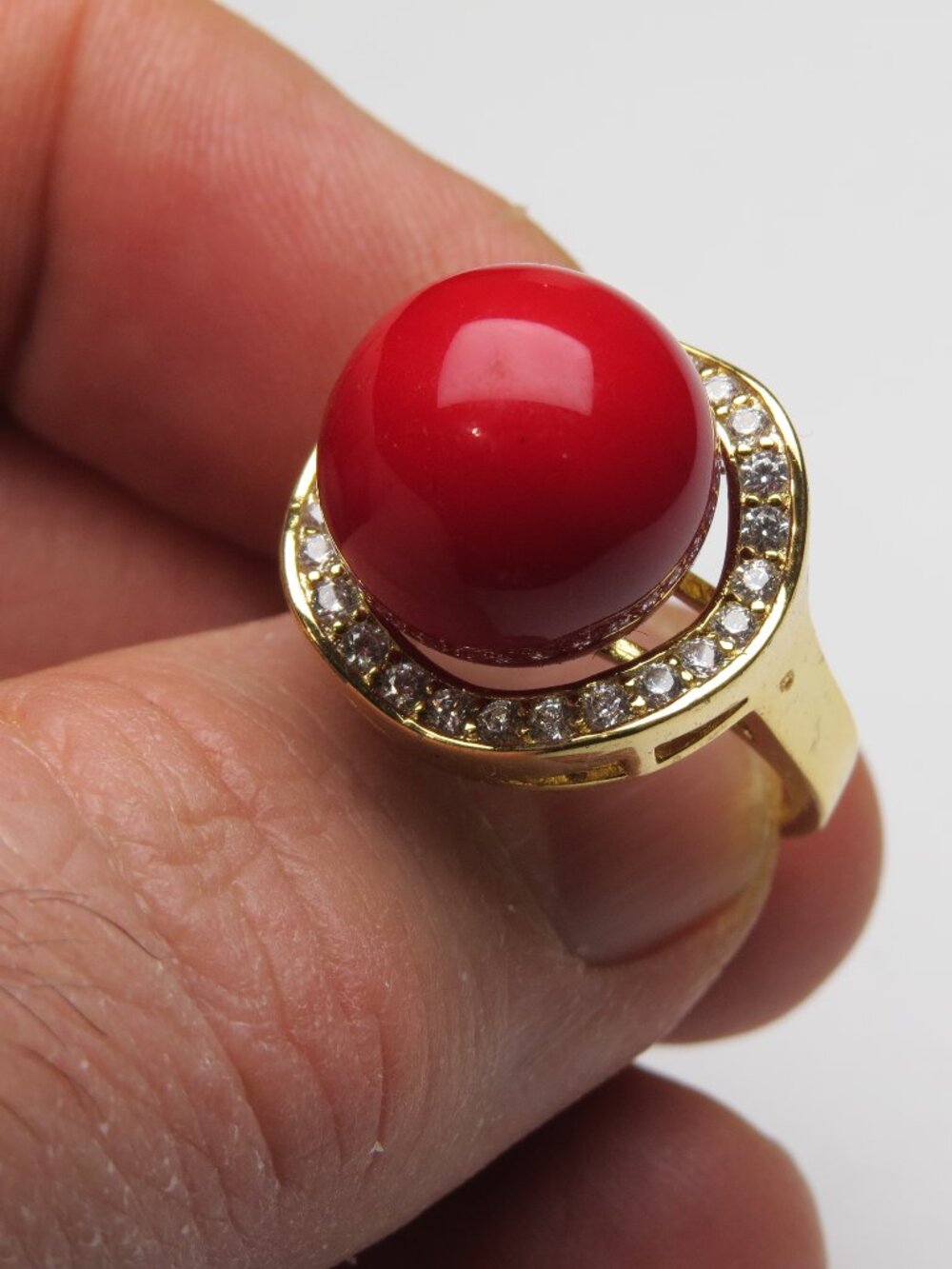 14k Coral Diamond Ring